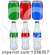 Colorful Aluminum Soda Cans And Glass Bottles