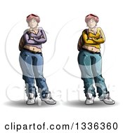 Clipart Of Casual Red Haired White Female High School Students With Folded Arms Royalty Free Vector Illustration