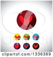 Poster, Art Print Of Flat Design Red Hearts And Shadows In Circles Icons Over Shading