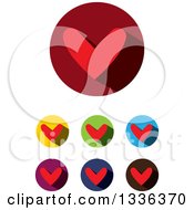 Poster, Art Print Of Flat Design Red Hearts And Shadows In Circles Icons