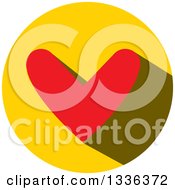 Poster, Art Print Of Flat Design Red Heart And Shadow In A Yellow Circle Icon
