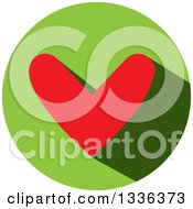 Poster, Art Print Of Flat Design Red Heart And Shadow In A Green Circle Icon