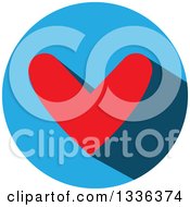 Poster, Art Print Of Flat Design Red Heart And Shadow In A Blue Circle Icon