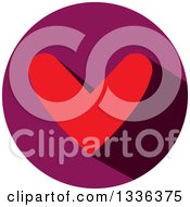 Poster, Art Print Of Flat Design Red Heart And Shadow In A Purple Circle Icon