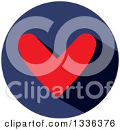 Poster, Art Print Of Flat Design Red Heart And Shadow In A Navy Blue Circle Icon