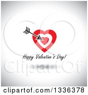 Poster, Art Print Of Flat Design Red Hearts With Cupids Arrow Over Happy Valentines Day Text And A Shadow On Shading