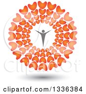 Clipart Of A Flat Design Person A Polygamist Father Or Patriarch Inside A Circle Of Red Hearts With A Shadow Royalty Free Vector Illustration