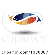 Blue And Orange Pair Of Faith Or Pisces Fish In The Shape Of An Infinity Symbol With A Shadow