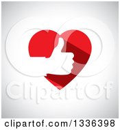 Clipart Of A Flat Design White Silhouetted Thumb Up Hand In A Red Heart Over Shading Royalty Free Vector Illustration
