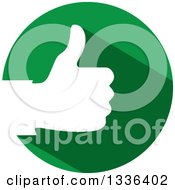 Poster, Art Print Of Flat Design White Silhouetted Thumb Up Hand In A Green Circle