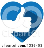 Poster, Art Print Of Flat Design White Silhouetted Thumb Up Hand In A Blue Heart