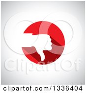 Clipart Of A Flat Design White Silhouetted Thumb Down Hand In A Red Circle Over Shading Royalty Free Vector Illustration