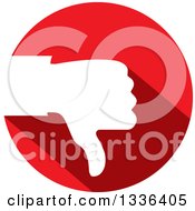 Clipart Of A Flat Design White Silhouetted Thumb Down Hand In A Red Circle Royalty Free Vector Illustration