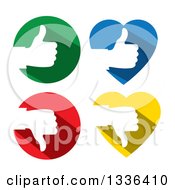 Flat Design White Silhouetted Thumb Up And Down Hands In Colorful Hearts And Circles