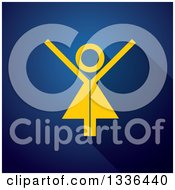 Clipart Of A Happy Yellow Woman Cheering With A Shadow Over Blue Royalty Free Vector Illustration