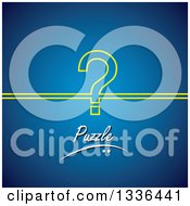 Clipart Of A Yellow Outlined Question Mark With Puzzle Text Over Blue Royalty Free Vector Illustration
