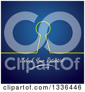 Clipart Of A Yellow Key Hole And Line With Unlock Your Potential Text Over Blue Royalty Free Vector Illustration