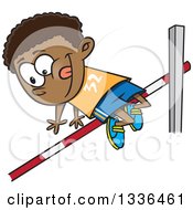 Cartoon Black Boy Doing A Track And Field High Jump