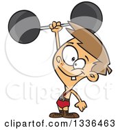 Poster, Art Print Of Cartoon Caucasian Strong Boy Holding Up A Barbell One Handed