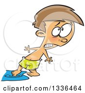 Poster, Art Print Of Cartoon Caucasian Swimmer Boy Testing The Water With His Toe