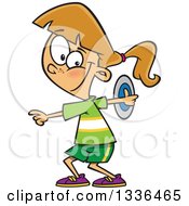 Cartoon Caucasian Track And Field Girl Doing The Discus Throw