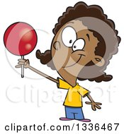 Clipart Of A Cartoon Happy Black Girl Holding Up A Loli Pop Royalty Free Vector Illustration