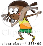 Cartoon Black Track And Field Girl Throwing A Shotput