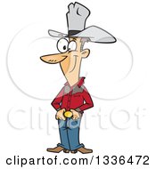Clipart Of A Cartoon Skinny Caucasian Cowboy Standing With His Hands On His Belt Buckle Royalty Free Vector Illustration by toonaday