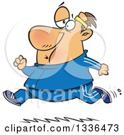 Poster, Art Print Of Cartoon Chubby Determined Caucasian Man Running In A Track Suit