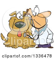 Poster, Art Print Of Cartoon Happy Caucasian Male Veterinarian Using A Stethoscope On A Big Dog