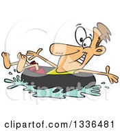 Cartoon Caucasian Man Swimming And Inner Tubing
