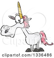 Poster, Art Print Of Cartoon White Unicorn With Pink Hair