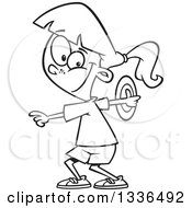 Lineart Clipart Of A Cartoon Black And White Track And Field Girl Doing The Discus Throw Royalty Free Outline Vector Illustration