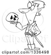 Cartoon Black And White Man Hamlet Holding A Skull