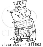 Cartoon Black And White Angry King Macbeth Holding A Sword