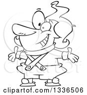 Lineart Clipart Of A Cartoon Black And White Oompa Loopa Welcoming Royalty Free Outline Vector Illustration