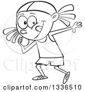 Lineart Clipart Of A Cartoon Black And White African American Track And Field Girl Throwing A Shotput Royalty Free Outline Vector Illustration by toonaday