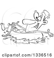 Lineart Clipart Of A Cartoon Black And White Man Swimming And Inner Tubing Royalty Free Outline Vector Illustration