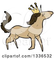 Poster, Art Print Of Cartoon Brown Unicorn Wearing A Crown