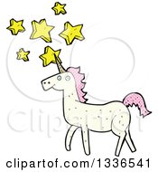 Poster, Art Print Of White Unicorn With Patterned Pink Hair And Stars