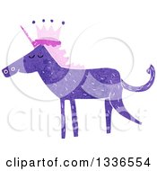 Poster, Art Print Of Textured Purple Unicorn Wearing A Crown