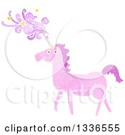Poster, Art Print Of Textured Pink Unicorn With Magic Flowing From The Horn