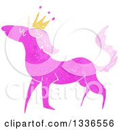 Poster, Art Print Of Textured Pink Unicorn Wearing A Crown
