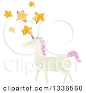 Poster, Art Print Of Textured White Unicorn With Pink Hair And Stars
