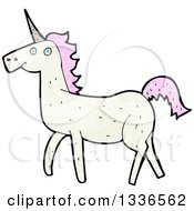 Clipart Of A Textured White Unicorn With Pink Hair 2 Royalty Free Vector Illustration