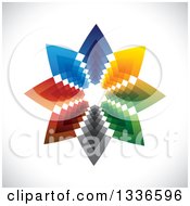 Clipart Of A Colorful Star Logo Of Arrows Pointing Outwards Over Shading Royalty Free Vector Illustration