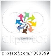 Clipart Of A Colorful Circle Spiral Logo Of Arrows Pointing Outwards Over Shading Royalty Free Vector Illustration