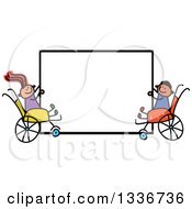 Poster, Art Print Of Doodled Disabled Boy And Girl In Wheelchairs Holding A Blank Sign