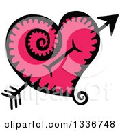 Poster, Art Print Of Sketched Doodle Of Cupids Arrow Through A Pink Heart With A Spiral Tail