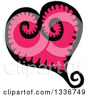Clipart Of A Sketched Doodle Of A Pink Heart With A Spiral Tail Royalty Free Vector Illustration
